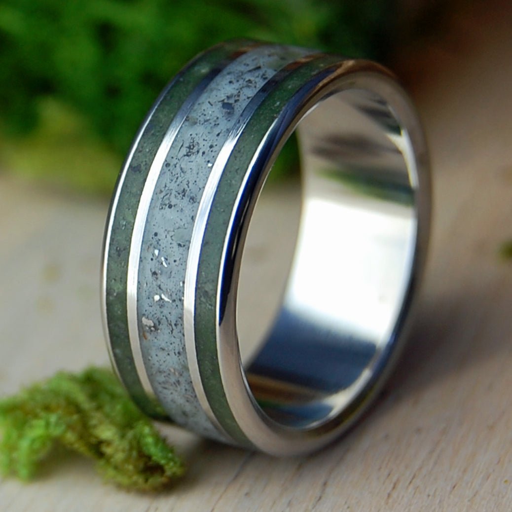Blue Hills of Connemara | Men's Crushed Meteorite, Connemara Marble & Inox Steel Wedding Ring - Minter and Richter Designs