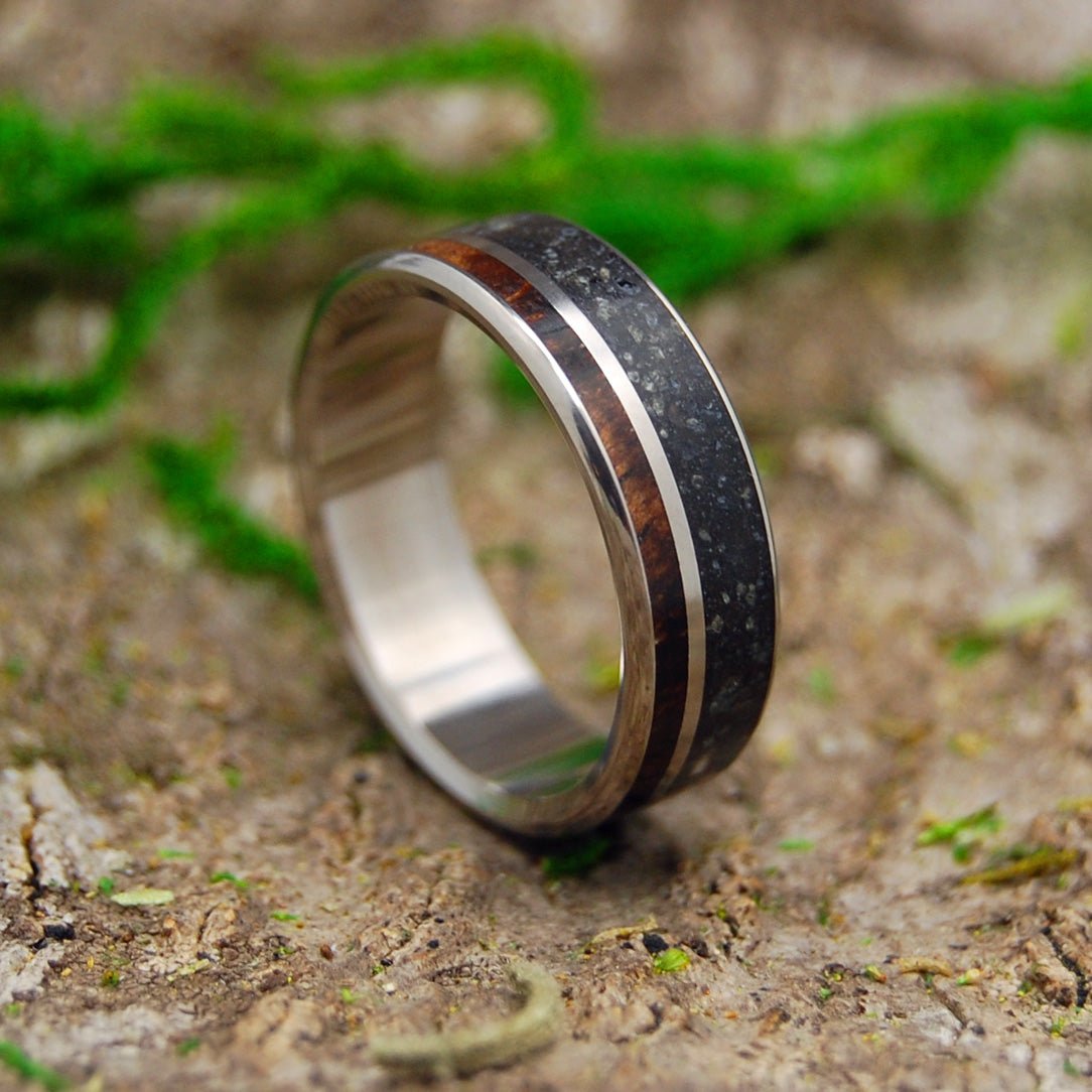 Icelandic Heart | Beach Sand & Koa Wood Titanium Wedding Ring - Minter and Richter Designs