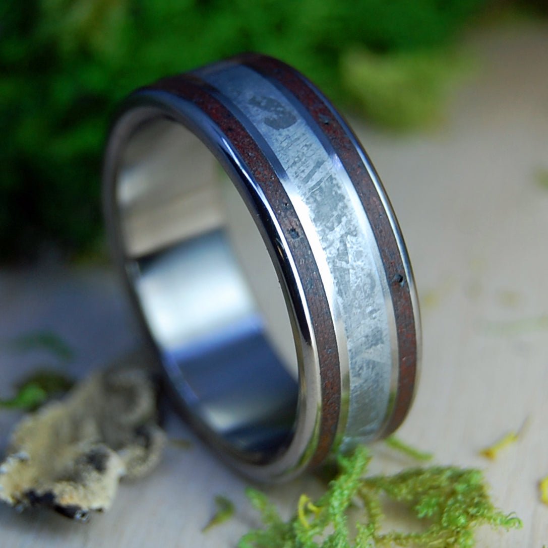 Red Lava Space Love | Men's Meteorite, Oregon Red Lava & Titanium Wedding Ring - Minter and Richter Designs
