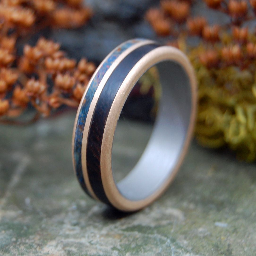Timber In Love | Men's Blue Maple, African Ebony & Titanium Wedding Ring - Minter and Richter Designs